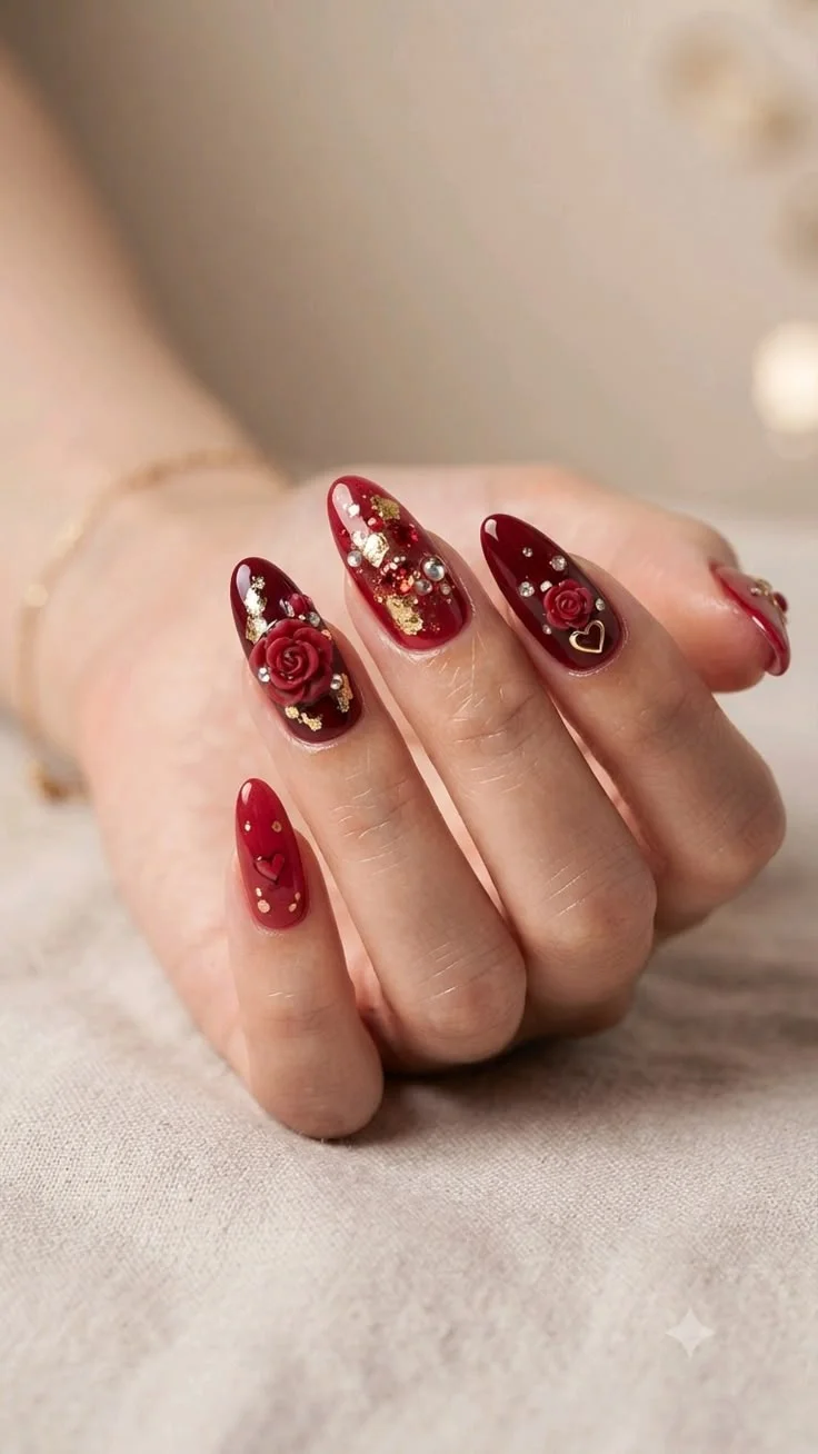 mẫu nail Tết màu đỏ