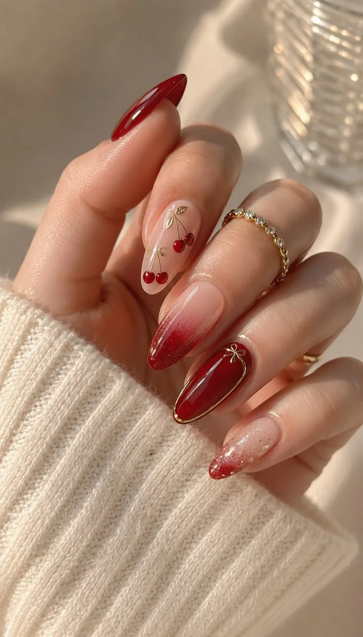 mẫu nail Tết màu đỏ