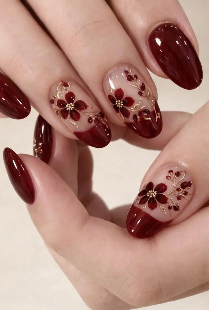 mẫu nail Tết màu đỏ
